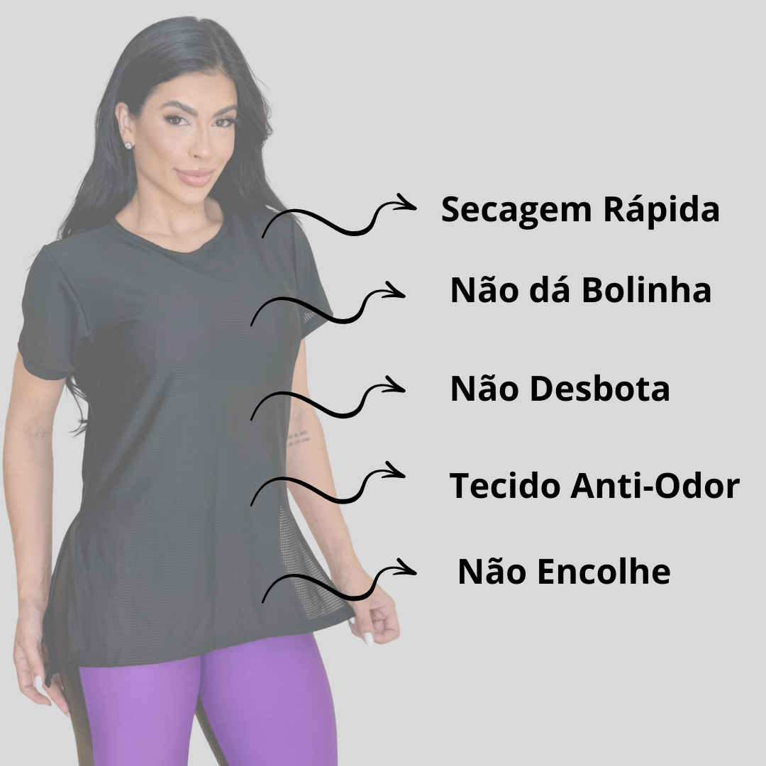 Camiseta Longline Tapa Bumbum Fitness Feminina Dry