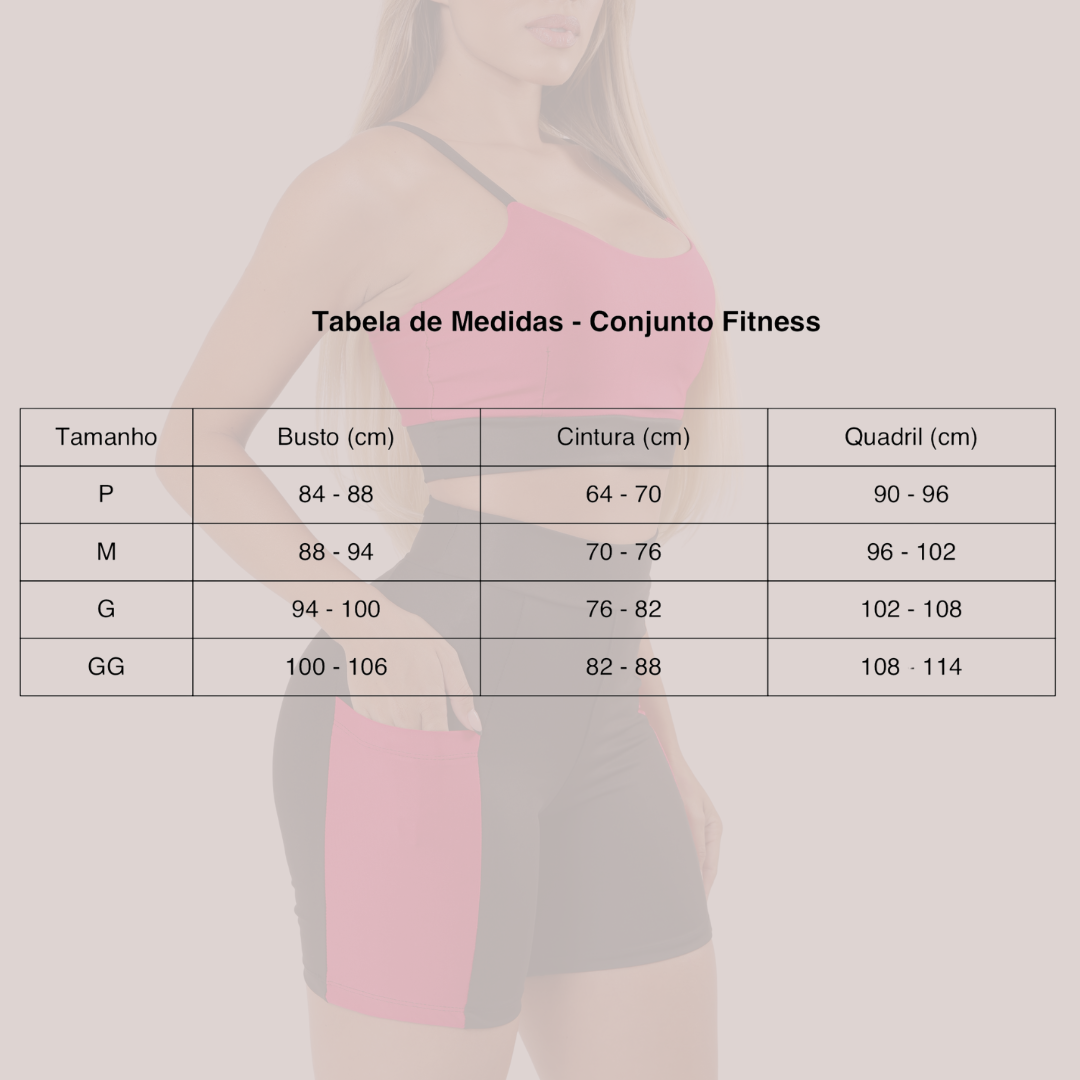 Conjunto Fitness Short com Bolso e Top Duplo Cintura Alta