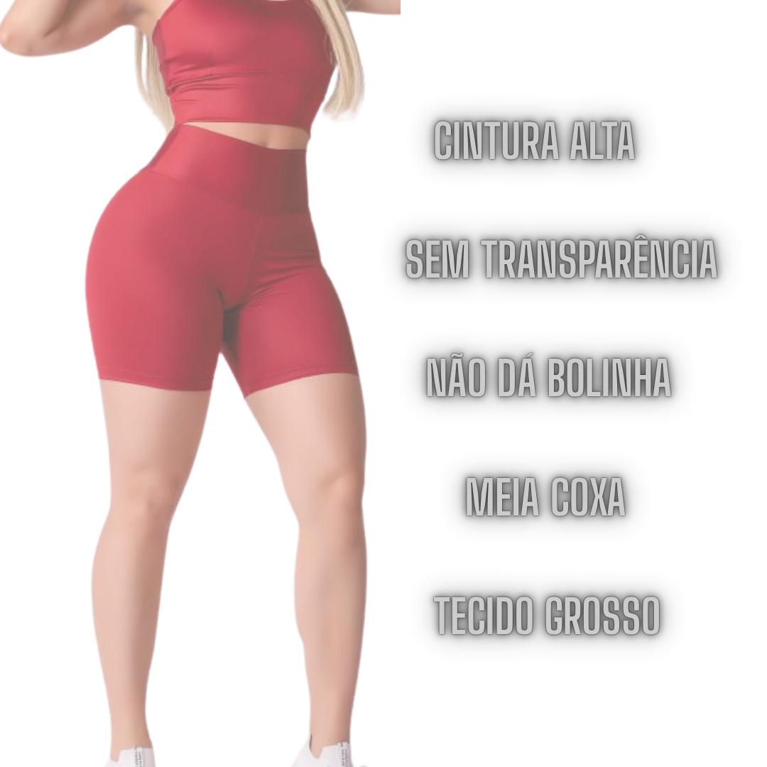 Shorts Meia Coxa Fitness Cintura Alta Suplex