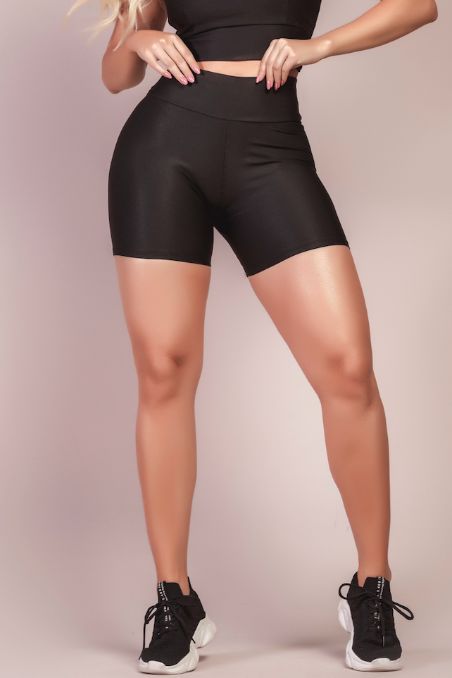 Shorts Meia Coxa Fitness Cintura Alta Suplex