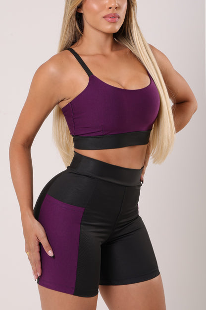 Conjunto Fitness Short com Bolso e Top Duplo Cintura Alta